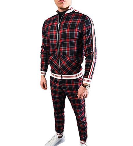 Keephen Herren Trainingsanzüge Tops + Hosen Diagonal Plaid Pattern Zip Up Jacken Anzug von Keephen