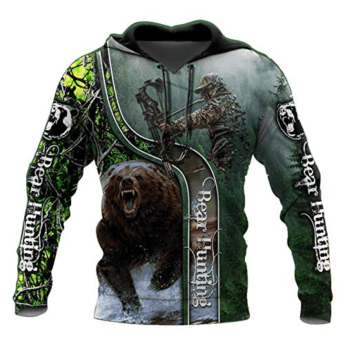 Keephen New Bear Hunter 3D gedruckte Herren Hoodie Pullover Sweatshirt Unisex Casual Jacke von Keephen