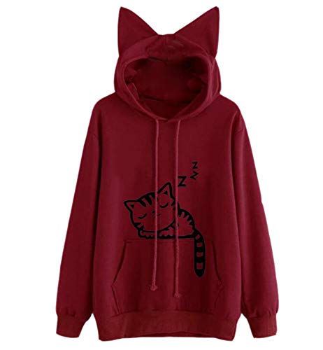keephen Womens Cat Ear Long Sleeve Hoodie mit Pocket Sweat Pullover Tops Loose Jumper Bluse von keephen