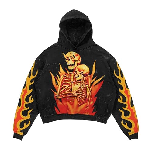 Schädel 3D Druck Kapuzenpullover Pullover - Rundhalsausschnitt Lockere Langarm Sweatshirt mit Kapuze von Keephen