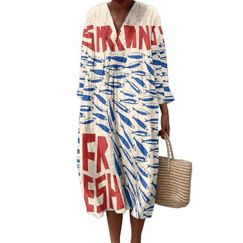 Frauen Strand Urlaub Seaside Dressy Lose Elegante A-Linie Floral Pflanzen Seitentaschen Lange Glocke Ärmel V-Ausschnitt EIN Stück Boho Maxi Hawaii Kleider von KeephenEU