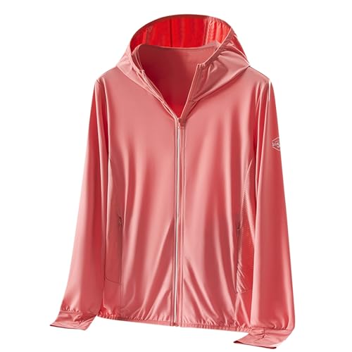 Keepink Damen Hoodie Sonnenschutz Kapuzen-T-Shirt Leicht Schnell Trocken Sport Sommer UPF 50+ UV-Schutz Jacke Langarm Sonnenshirt Wandern Outdoor Performance, 0191 Pink, L von Keepink