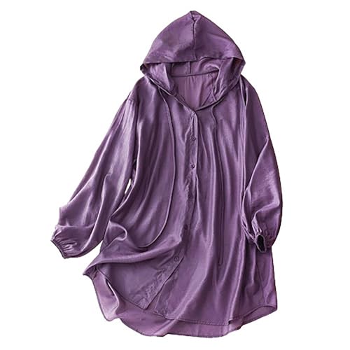Keepink Damen Hoodie Sonnenschutz Kapuzen-T-Shirt Leicht Schnell Trocken Sport Sommer UPF 50+ UV-Schutz Jacke Langarm Sonnenshirt Wandern Outdoor Performance, 0193 Purple, M von Keepink