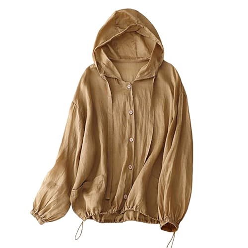 Keepink Damen Hoodie Sonnenschutz Kapuzen-T-Shirt Leicht Schnell Trocken Sport Sommer UPF 50+ UV-Schutz Jacke Langarm Sonnenshirt Wandern Outdoor Performance, 0194 Khaki, 46 von Keepink