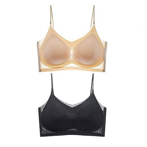 2PCS Windy Bra, Windy Bra Seamless Ultra Thin, Pispara Ion Lifting Bra, Ultradünner Sommer-Komfort-BH aus Eisseide in Übergröße, Damen Soft BH ohne Bügel Zero Feel Bralette Nahtloser BH (L, A) von Keeplus