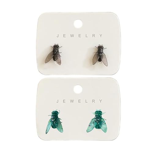 2Parr Realistic Fly Earrings,Simulation Mini Personalized Black Fly Earring,Realistische Fliegen Ohrringe,Simulation Mini Fliegen Ohrring,Erstellen Sie einzigartige simulierte Tier Ohrring (Mix) von Keeplus