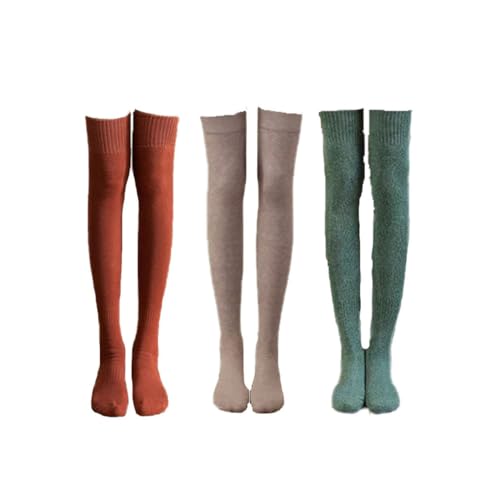 3 Pairs Dicke und warme Überkniestrümpfe, Knee Socks, Damen Overknee Strümpfe Lange Kniestrümpfe, Damen Kniestrümpfe Overknees Lange Strümpfe Warme Knitting High knee Socks (B) von Keeplus