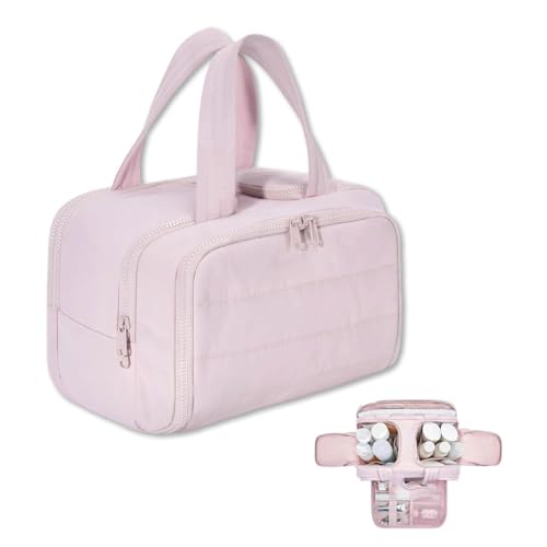 Cureaway Travel Cosmetic Bag, Große Kapazität Weit-Open Reise Kosmetische Tasche, Kosmetiktasche Make-up-Tasche Tragbare Schminktasche, Multifunktionale Reise-Make-up-Tasche für Damen (Rosa) von Keeplus