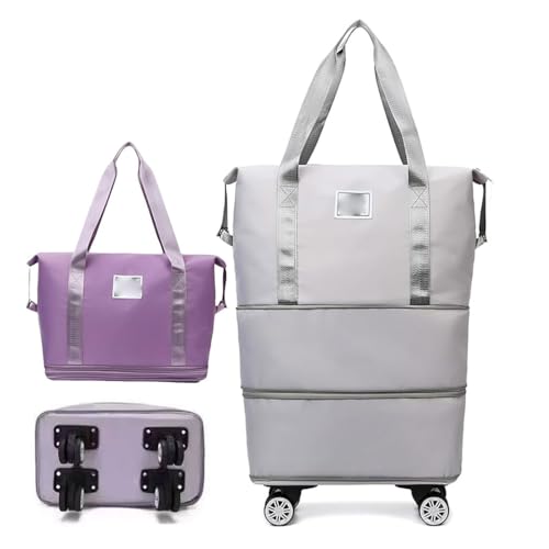 Klarson Expandable Bag with Wheels, Collapsible Luggage with Wheels, Foldable Suitcase, Reisetasche Erweiterbar mit Rollen, Faltbare Handgepäck Tasche Großer Reisetaschen für Damen Herren (Grau) von Keeplus