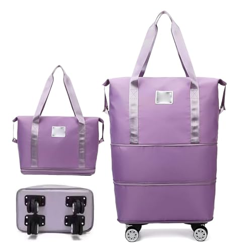 Klarson Expandable Bag with Wheels, Collapsible Luggage with Wheels, Foldable Suitcase, Reisetasche Erweiterbar mit Rollen, Faltbare Handgepäck Tasche Großer Reisetaschen für Damen Herren (Lila) von Keeplus