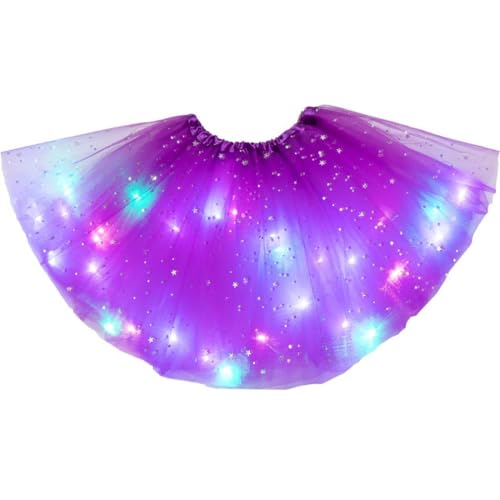 Magischer leuchtender LED Ballettrock, Mädchen Tutu Rock LED, Tüllrock Kinder Ballettrock Pailletten Led Lichter Kleid Tutu, Prinzessin Tanzrock tanzkleid Mit LED für Party (Polyester, Lila) von Keeplus