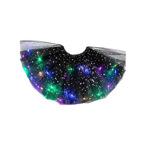 Magischer leuchtender LED Ballettrock, Mädchen Tutu Rock LED, Tüllrock Kinder Ballettrock Pailletten Led Lichter Kleid Tutu, Prinzessin Tanzrock tanzkleid Mit LED für Party (Polyester, Schwarz) von Keeplus