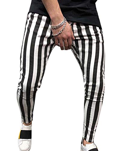 keepmore Männer Persönlichkeit Schwarz Weiß Streifen Elastische Taille Sport Fitness Jogging Trainingshose von keepmore