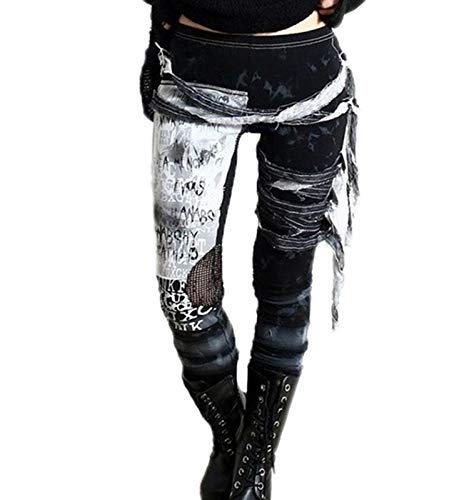 keepmore Punk Frauen Gothic Leggings Hosen gebrochen eng anliegende Mesh Cargo Leggings Hosen von keepmore
