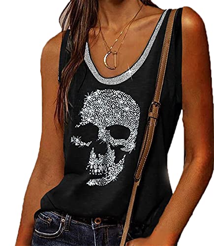 Strass Schädel Tank Top für Frauen Grafik Ärmellose T-Shirts Punk Rock lose ärmellose Weste Shirts von keepmore