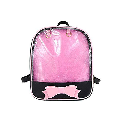Ita Bag Rucksack Mädchen Süß Candy Leder Tasche Geldbörse Schultasche Sommer Strandtasche Geldbörse mit Bowknot Transparente Fenster für DIY Dekore Schwarz/Rosa von KEEPOP