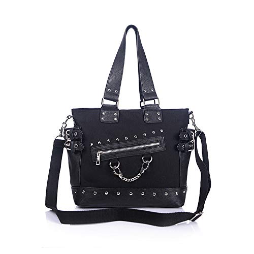 KEEPOP Damenmode Niet Handtasche Geldbörse Leinwand Punk Tote mit Schultergurt Umhängetasche Große Kapazität Schwarz KEEPOP Damenmode Niet Handtasche Geldbörse Leinwand Punk Tote mit Schultergurt Umhängetasche Große Kapazität Schwarz von KEEPOP