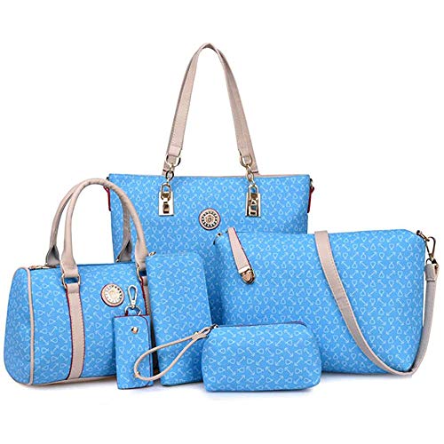 KEEPOP Damen Handtaschen Set 6tlg PU Leder Geldbörse Set Schulter Crossbody Umhängetasche (Himmelblau) von KEEPOP