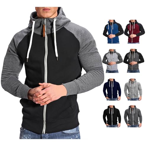 Keepwin Hoodie Herren Reißverschluss Oversize Kapuzenpullover Sweatjacke Zip up Hoodie Kapuzenjacke mit Kapuze Casual Fitness Sport Winterjacke Herren (B2-Marine,XXL) von Keepwin