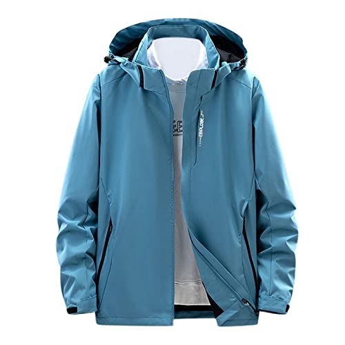 Keepwin Regenjacke Herren Wasserdicht Atmungsaktiv Herren Winterjacke Stehkragen Gefüttert Übergangsjacke Fleecejacke (Hellblau,XL) A2728 von Keepwin