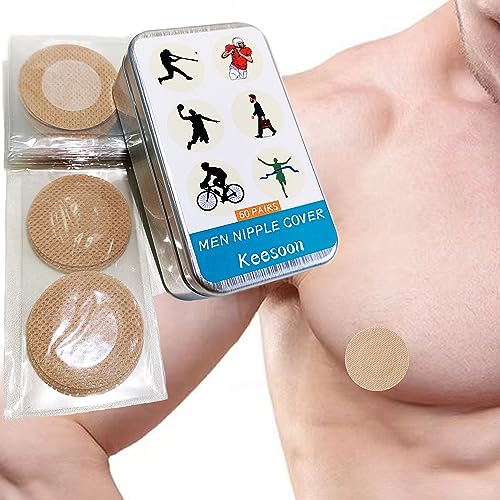 Keesoon Brustwarzenabdeckung für Herren – Anti-Scheuer-Produkte für Läufer – 50 Paar (100 Stück) inklusive Nippelaufkleber für Läufer, Beige, Beige, 50 Count (Pack of 1) von Keesoon