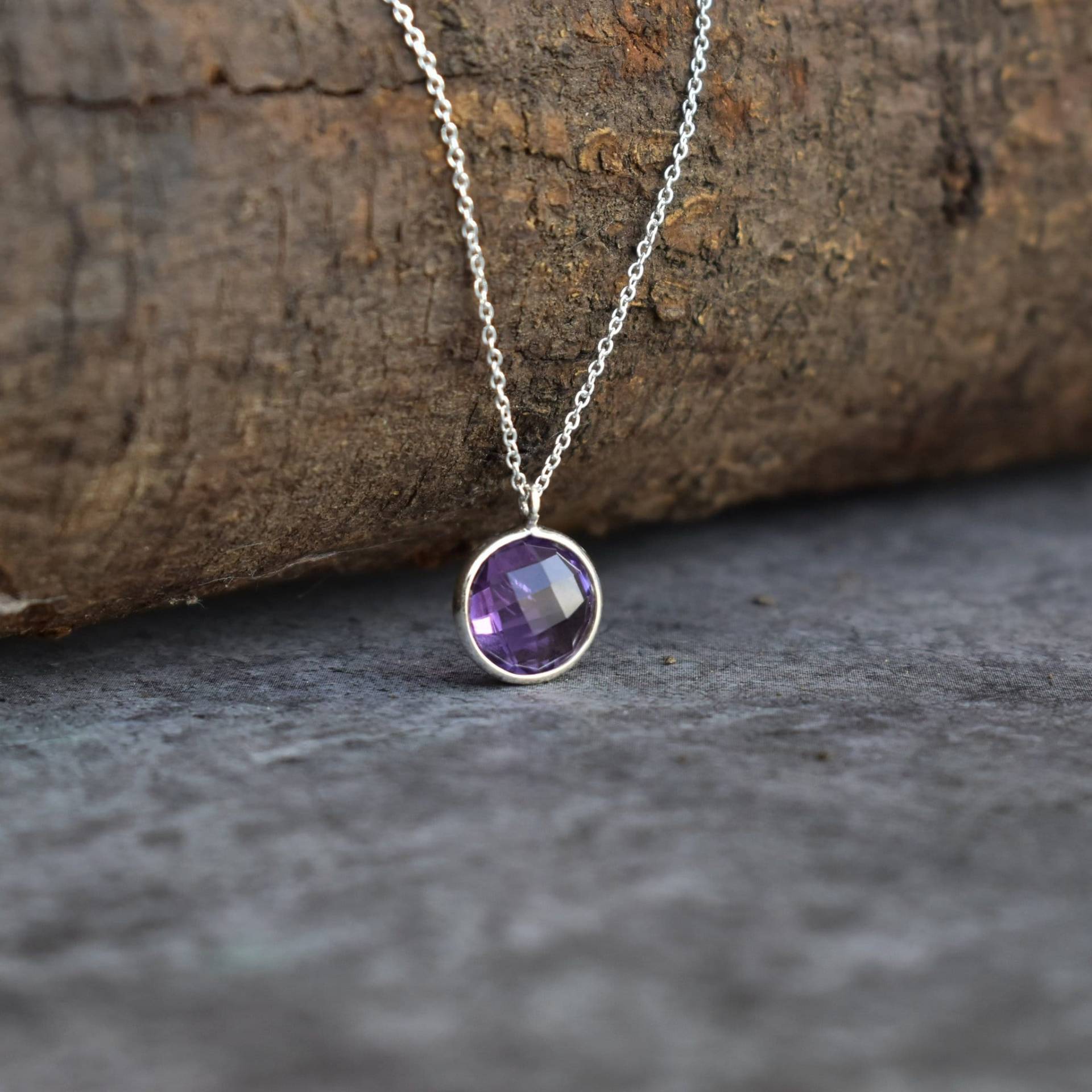 Echte Amethyst Kette Kette Mit Brioletteschliffstein Heilende Kristall Sterling Silber Handgemachte Für Den Anfang von KeetaLuxury