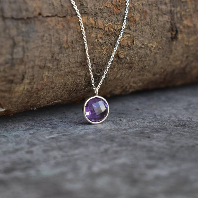 Echte Amethyst Kette Kette Mit Brioletteschliffstein Heilende Kristall Sterling Silber Handgemachte Für Den Anfang von KeetaLuxury
