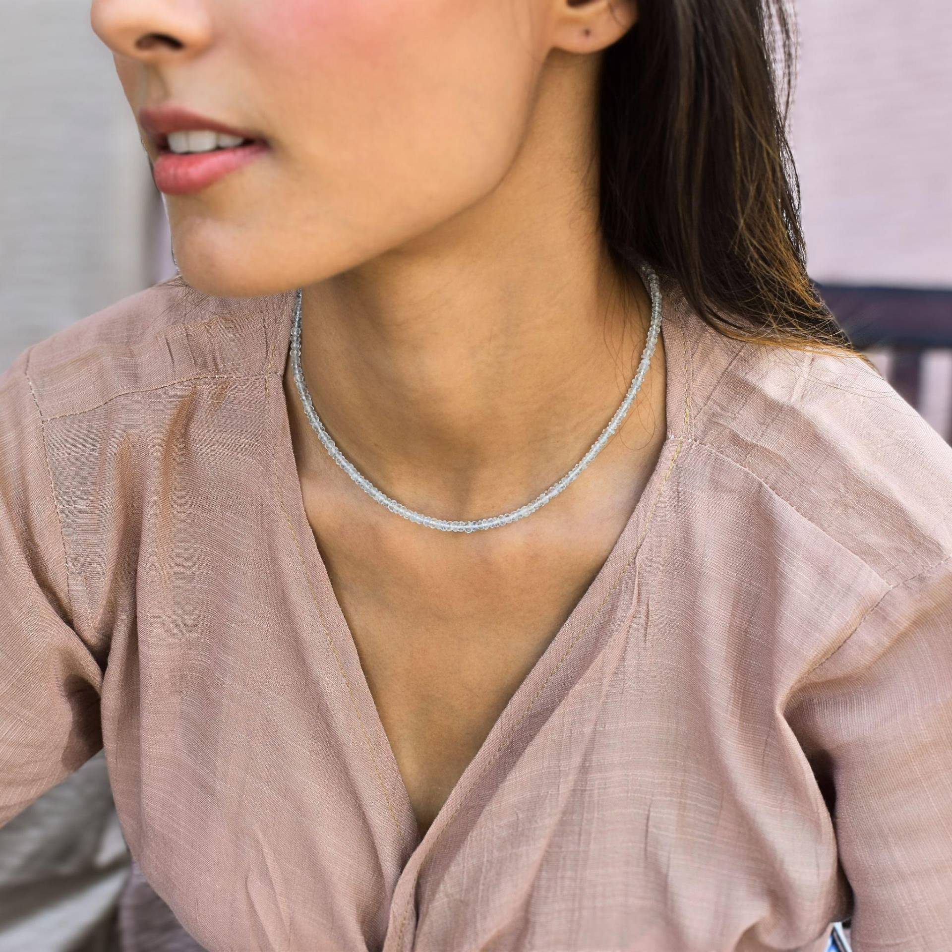 Echte Aquamarin Perlen Halskette Facettierte Perle Schichtung Schmuck Für Frauen Heilender Kristall Sterling Silber Stapelbare Geschenk Sie von KeetaLuxury