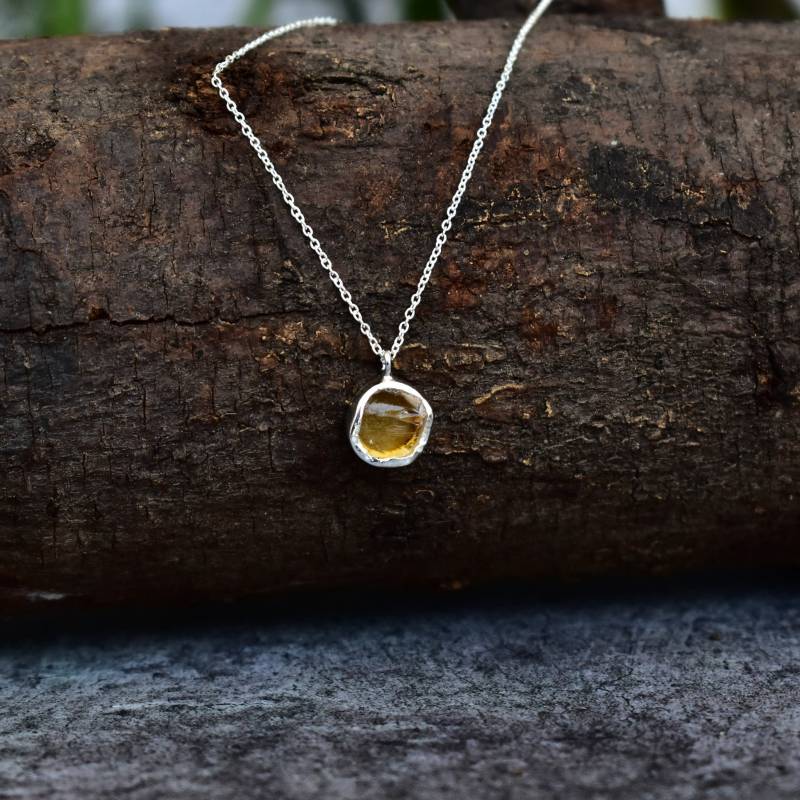 Echte Citrin Kette Rohe Edelstein Heilstein Sterling Silber Handgemachte Kette Für Den Anfang von KeetaLuxury