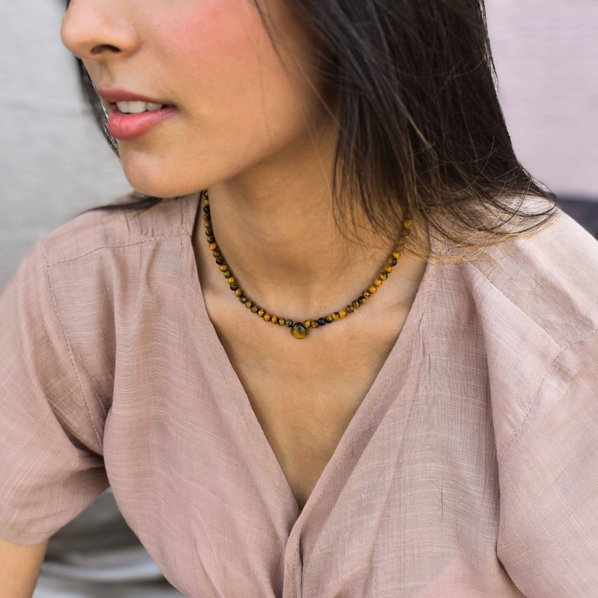 Echte Gelbe Tigerauge Perlenhalskette Herzform Halsband Edelsteinschmuck Für Frauen Schichtung Halskette Geschenkideen von KeetaLuxury