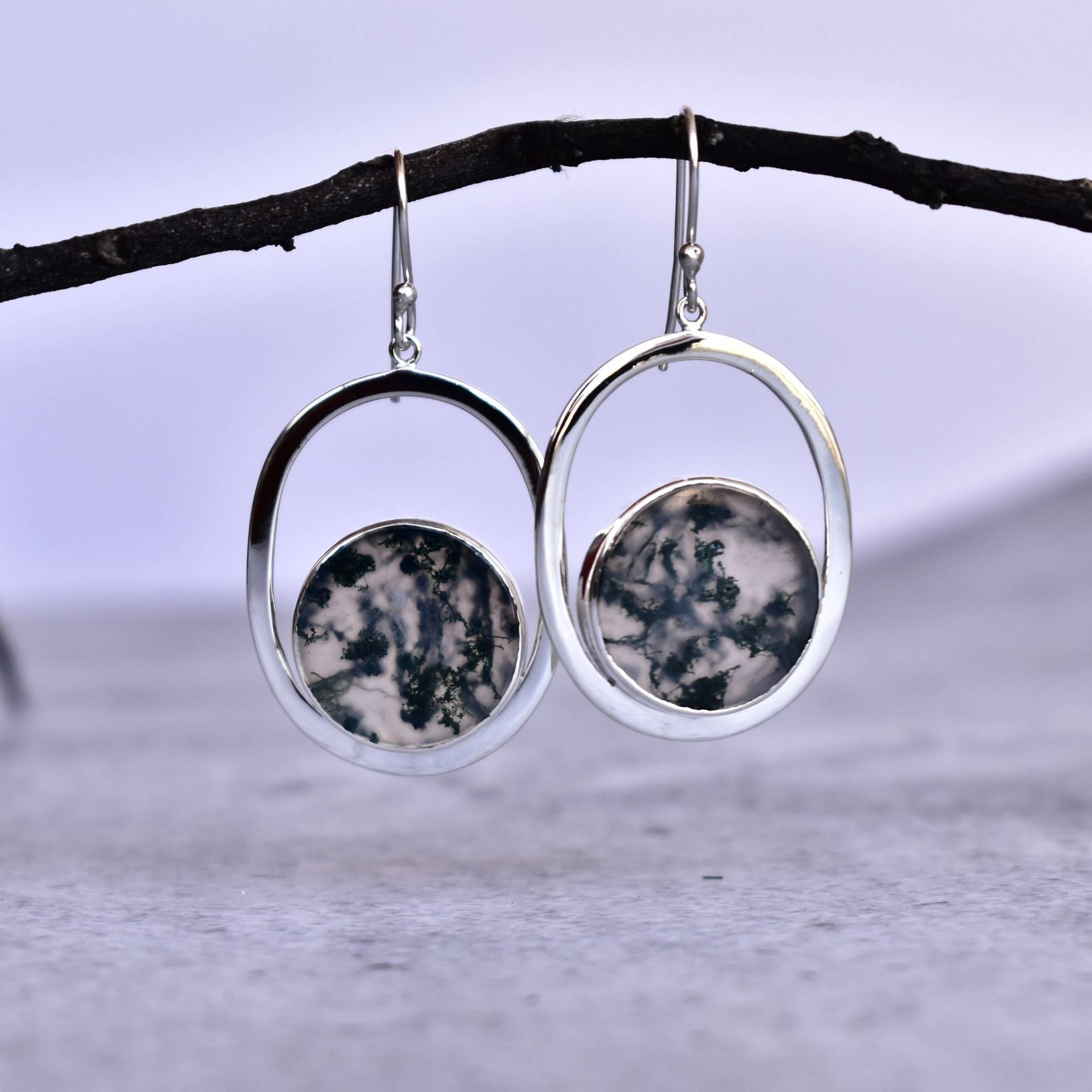 Echte Moosachat Ohrringe Edelstein Ohrhänger Achat Schmuck Handgemachte Sterling Silber Brautjungfer Geschenk Für Sie von KeetaLuxury