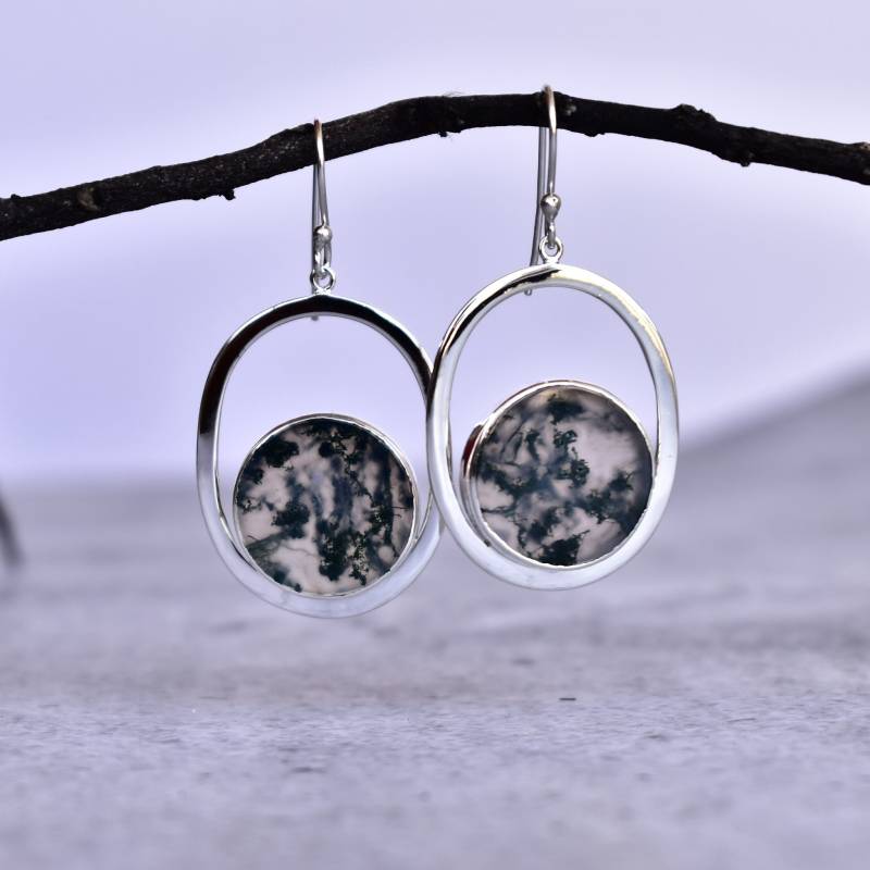 Echte Moosachat Ohrringe Edelstein Ohrhänger Achat Schmuck Handgemachte Sterling Silber Brautjungfer Geschenk Für Sie von KeetaLuxury
