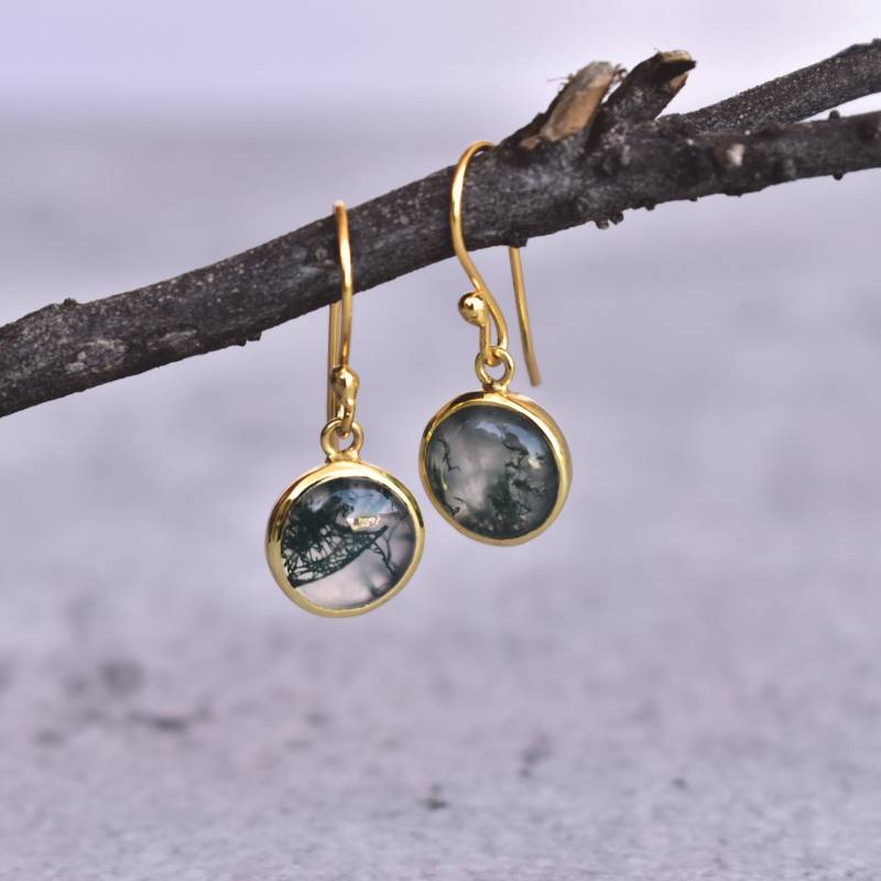 Echte Moosachat Ohrringe Heilende Kristall Baumeln Achat Schmuck Handgemachte Sterling Silber Brautjungfer Ohrringe von KeetaLuxury