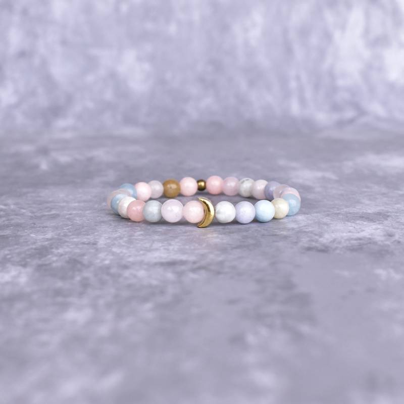 Echte Morganit Perlen Armband Lunar Charm Schmuck Für Frauen Kristall Dehnbares Einzigartige Geschenkideen Sie von KeetaLuxury