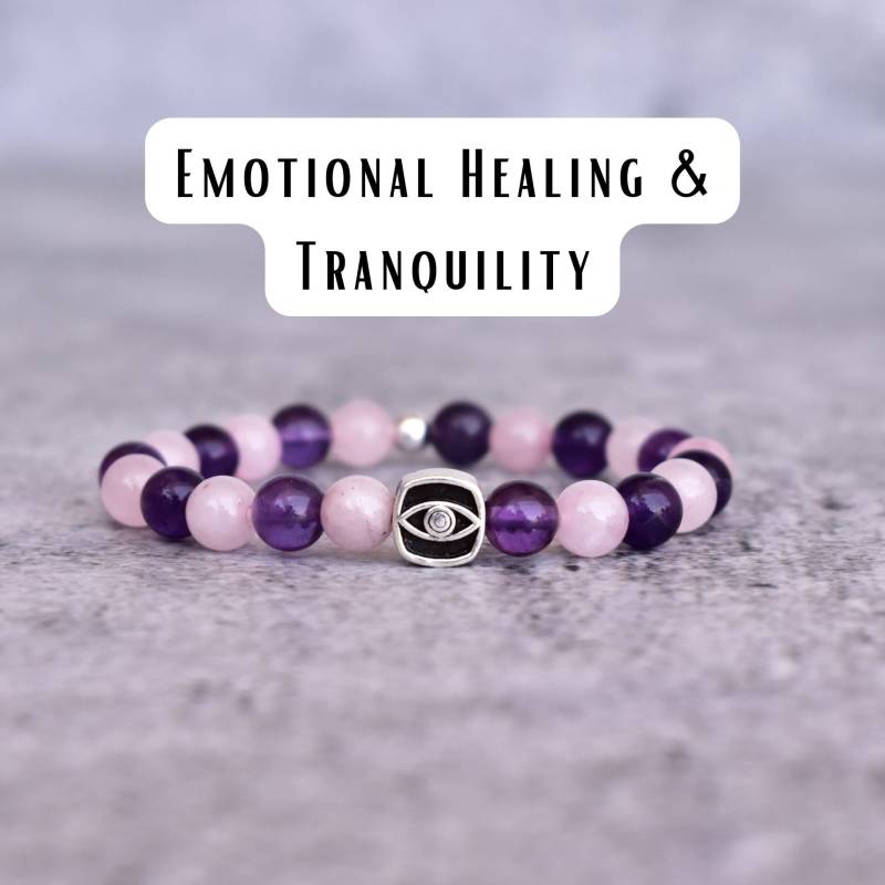 Echte Rosenquarz Und Amethyst Perlen Armband Evil Eye Armbänder Für Frauen Heilung Schutz Bettelarmband Geschenke Sie von KeetaLuxury