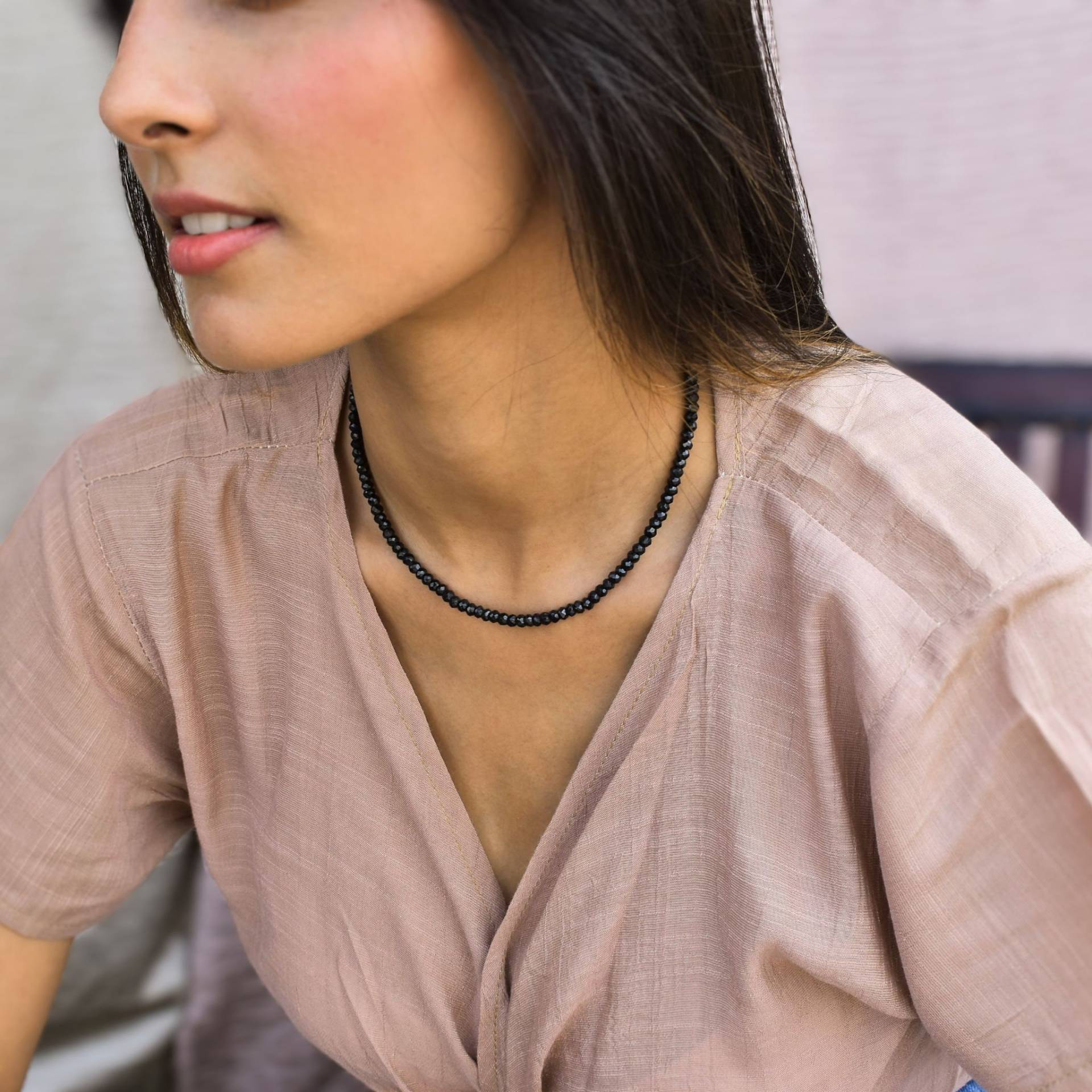 Echte Schwarze Onyx Perlen Halskette Facettierte Perle Schichtung Für Frauen Handgemachte Mit Schwarzem Edelstein Geschenk Sie von KeetaLuxury