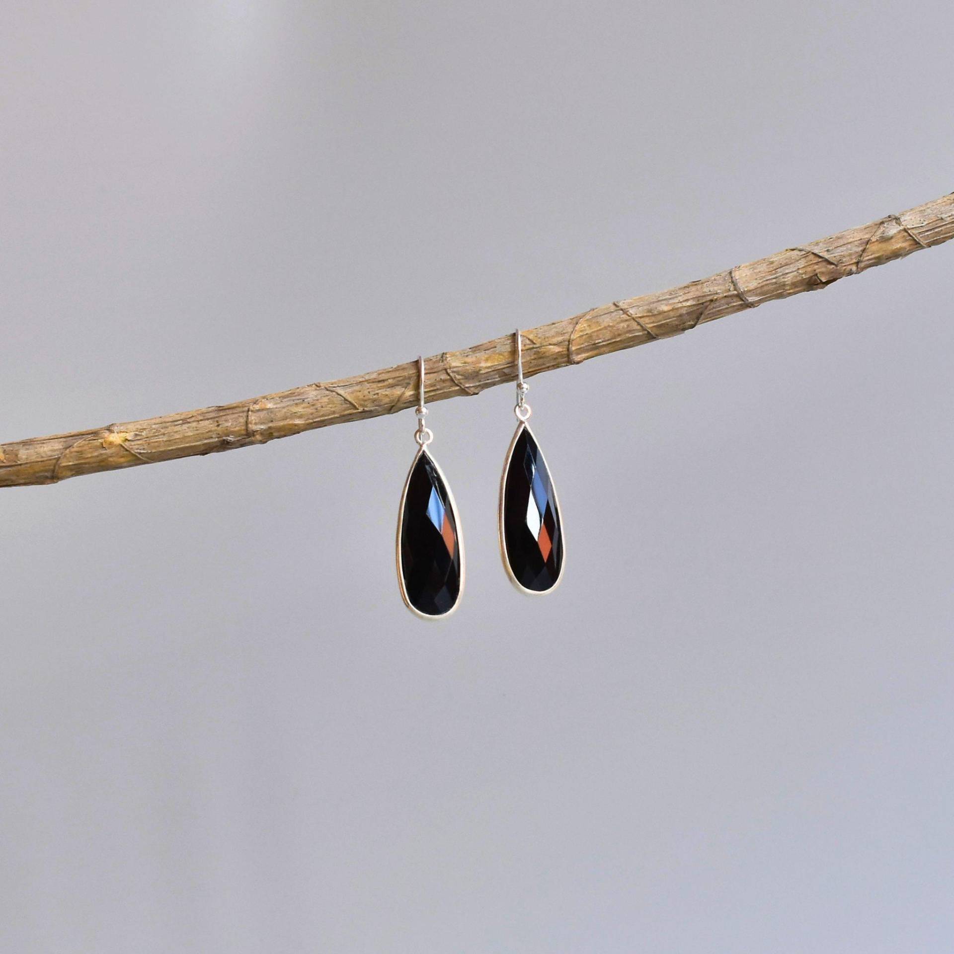 Echte Schwarze Onyx Teardrop Anhänger, Lange Ohrringe Aus Sterlingsilber, Edelstein Aussage Und Dennoch Einfacher Schmuck Für Frauen, Niedliche von KeetaLuxury