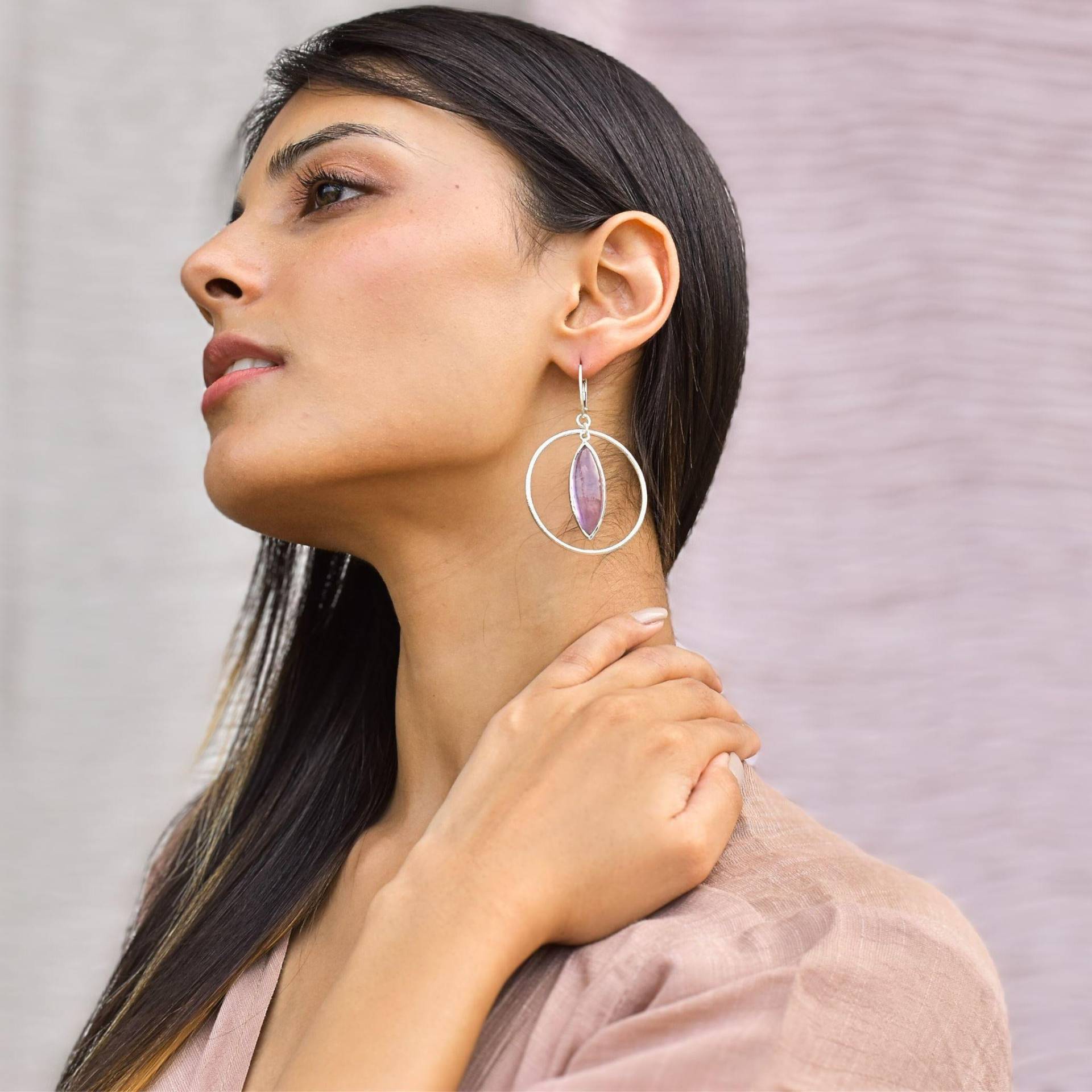 Echter Amethyst Ohrhänger, Sterling Silber Ohrhänger Für Frauen, Marquise Lila Quarz Handgemachte Stilvolle Schmuck Einzigartige Geschenke von KeetaLuxury