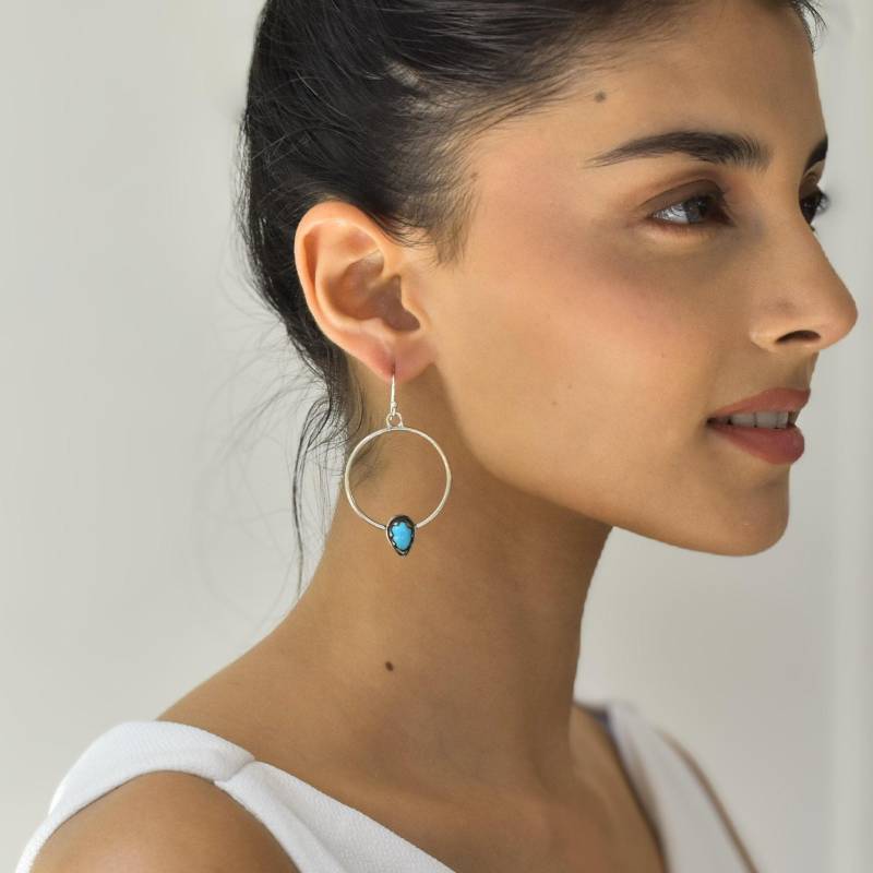 Echter Türkis Ohrhänger, Silber Oxidierter Handgemachter Schmuck, Edelstein Boho Ohrringe Für Frauen, Brautgeschenkideen von KeetaLuxury