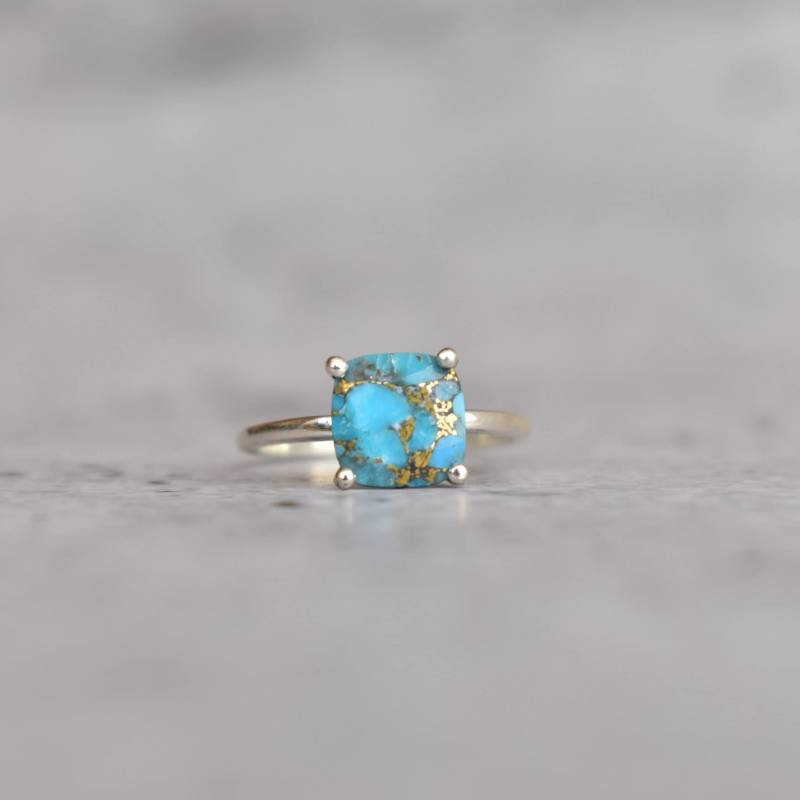 Echter Türkis Ring Sterling Silber Ring Für Neuanfang Handgemachter Edelstein Im Kissenschliff Bio Geschenk Sie von KeetaLuxury