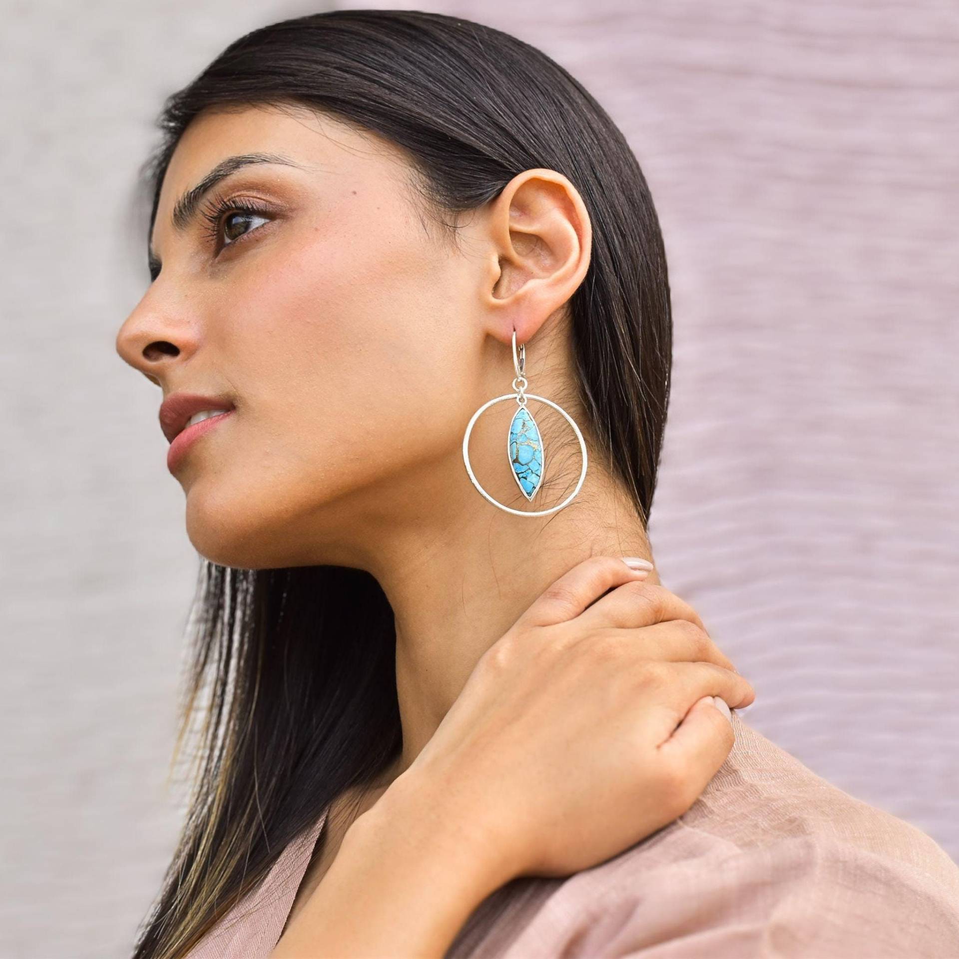 Echtes Kupfer Türkis Creolen, Sterling Silber Stilvolle Anhänger Für Frauen, Einzigartige Modeschmuck Geschenke von KeetaLuxury