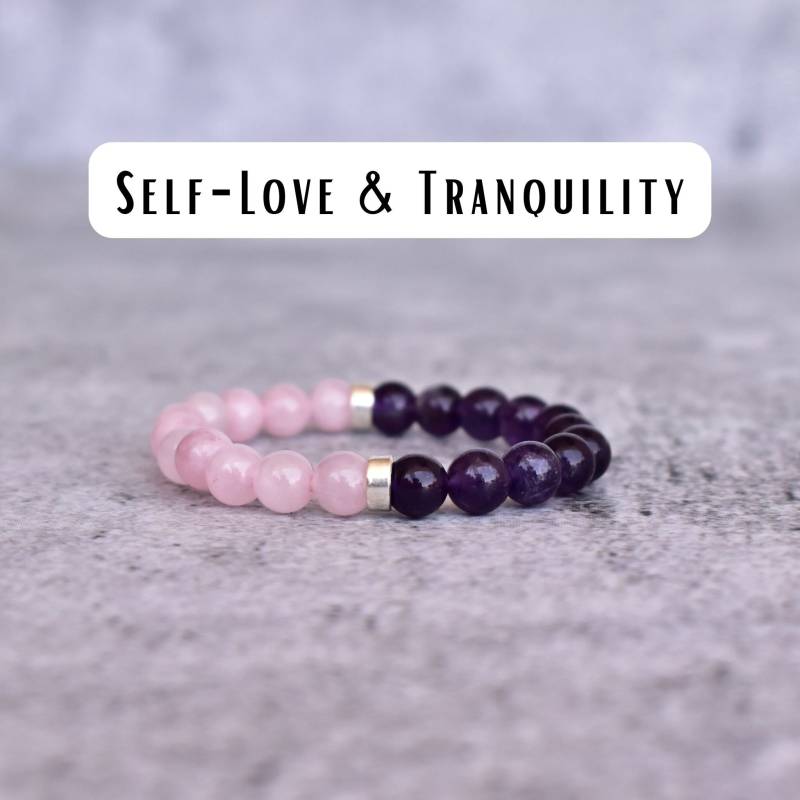 Echtes Rosenquarz Und Amethyst Perlen Armband Zwei Edelsteine Armbänder Für Frauen Heilendes Handgemachtes Dehnbares Armband Geschenk von KeetaLuxury