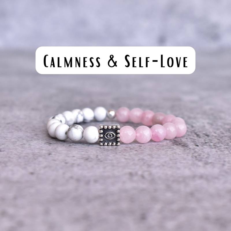 Echtes Rosenquarz Und Howlith Perlen Armband Armband Aus Natürlichen Edelsteinen Für Frauen Einzigartige Mode Handgemachtes Böser Blick von KeetaLuxury