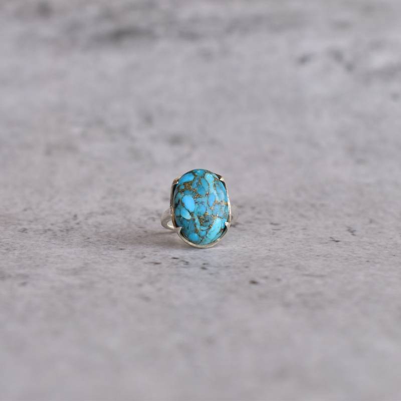 Großer Ovaler Kupfer Türkis Ring Sterling Silber Brautring Ovaler Geschenk Für Sie Bio Ring von KeetaLuxury