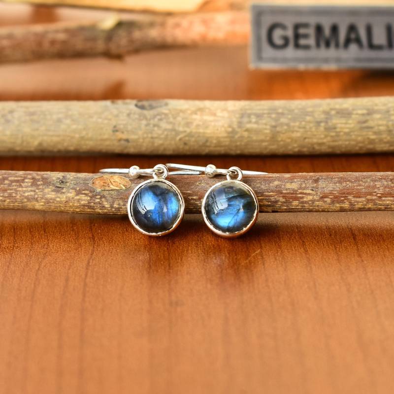 Labradorit Baumeln Ohrringe Echt Kristall Schmuck, Weihnachtsgeschenke, Spektrolit Runde Cabochon Boho Schmuck Irisierender Regenbogen von KeetaLuxury