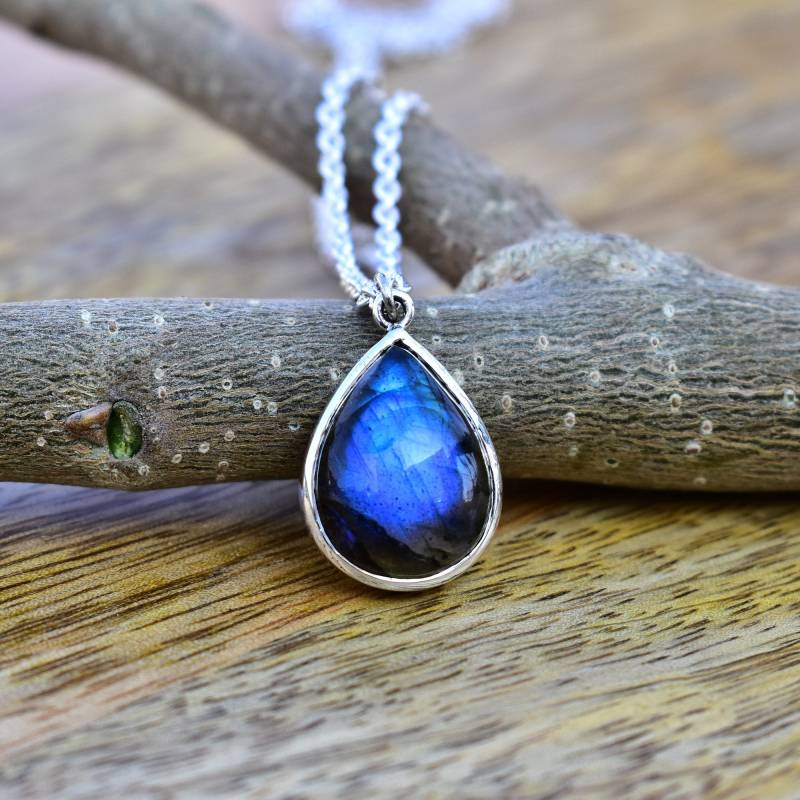 Labradorit Halskette, Sterling Silber Anhänger, Teardrop High Blue Flash Labradorit, Weihnachtsgeschenk von KeetaLuxury