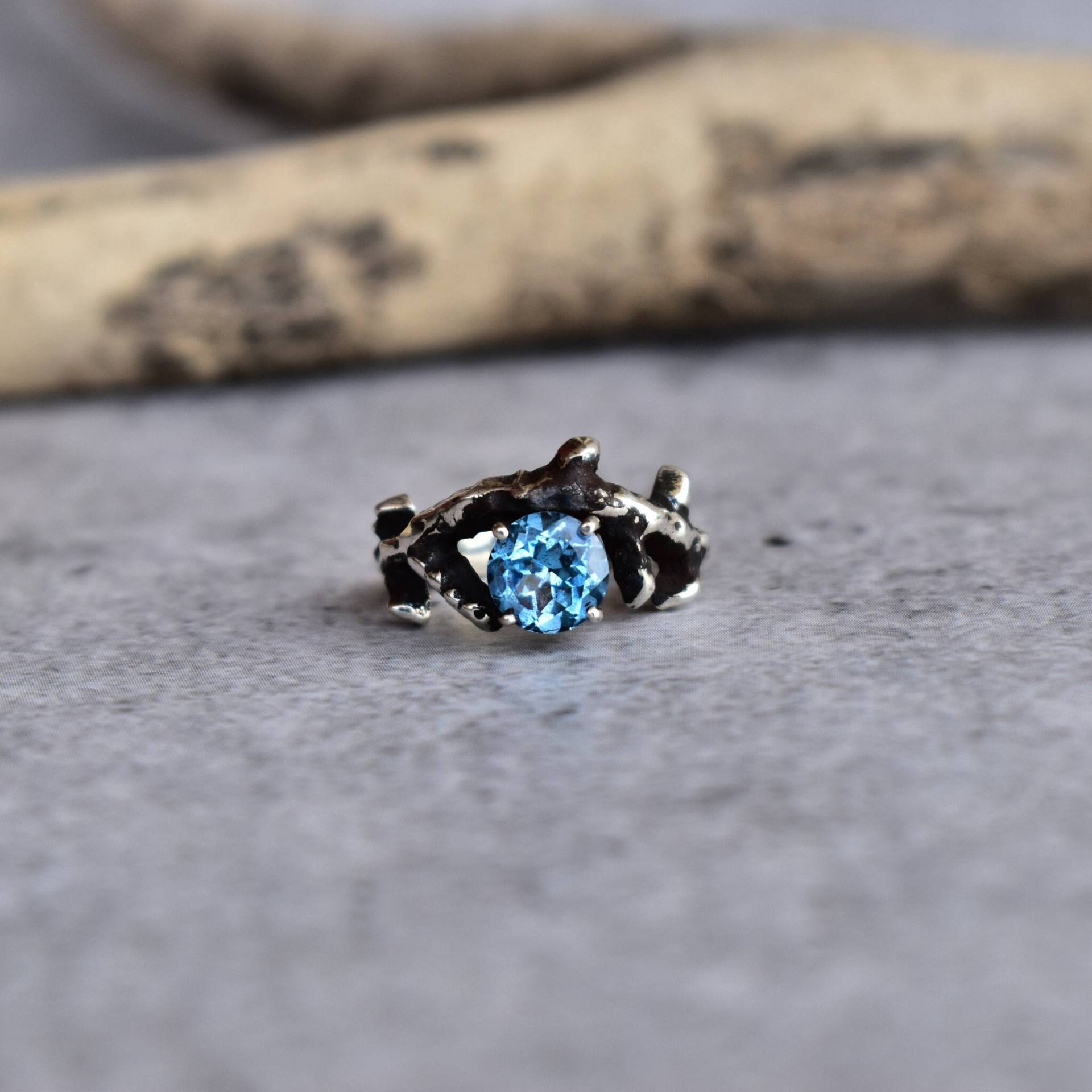 London Blautopas Zweig Ring, Silberring, Blautopasring Für Frauen von KeetaLuxury