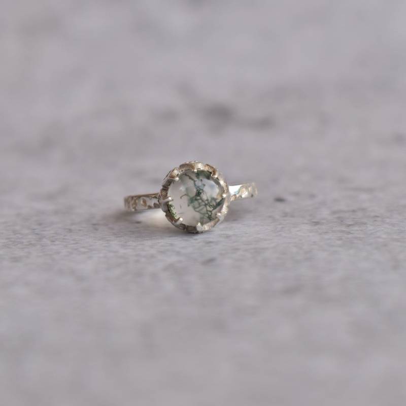 Moss Achat Zierlicher Ring, Natur Inspirierter Blattring, Edelsteinring, Sterling Silber Handgemachter Brautjungfer Geschenk, Geschenk Für Sie von KeetaLuxury