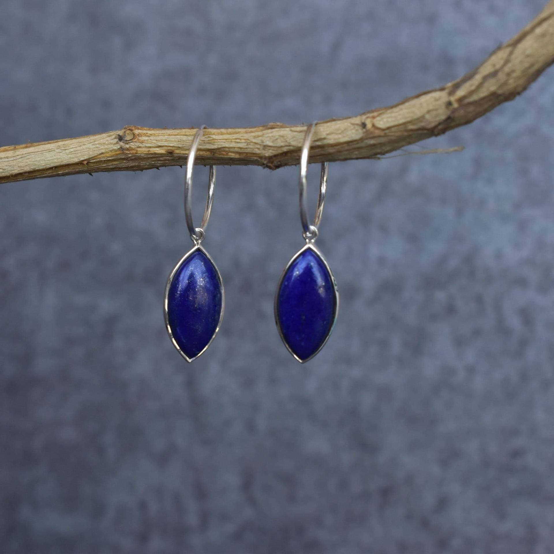 Natürliche Lapis Lazuli Ohrringe Marquise Creolen Für Sie Handgemachte Sterling Silber Ohrringe Statement Einzigartige Geschenke von KeetaLuxury