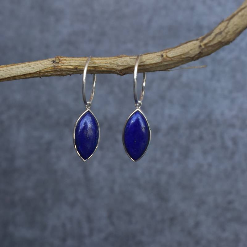 Natürliche Lapis Lazuli Ohrringe Marquise Creolen Für Sie Handgemachte Sterling Silber Ohrringe Statement Einzigartige Geschenke von KeetaLuxury